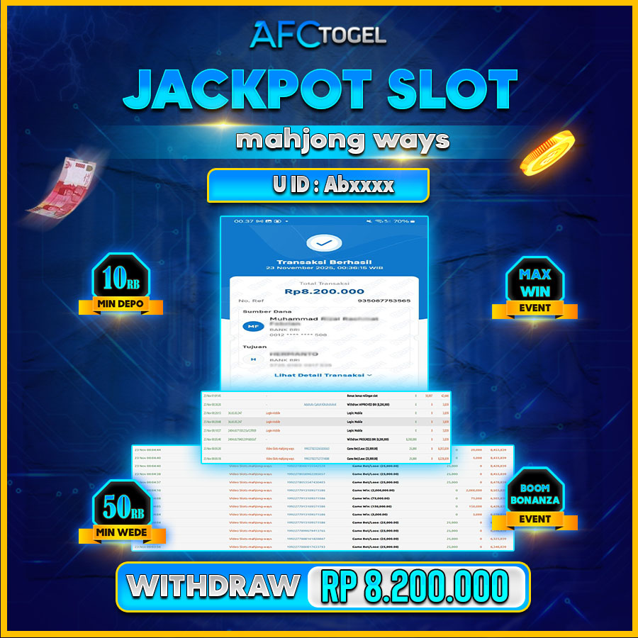 AFCTOGEL JACKPOT SLOT MAHJONG WAYS 2 Rp.8.200.000.,- LUNAS